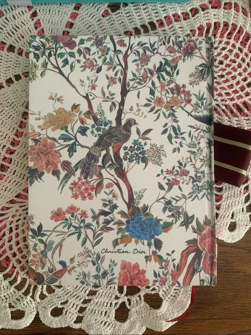 Christian Dior Floral & Bird Notebook with Maroon Logo Band 72